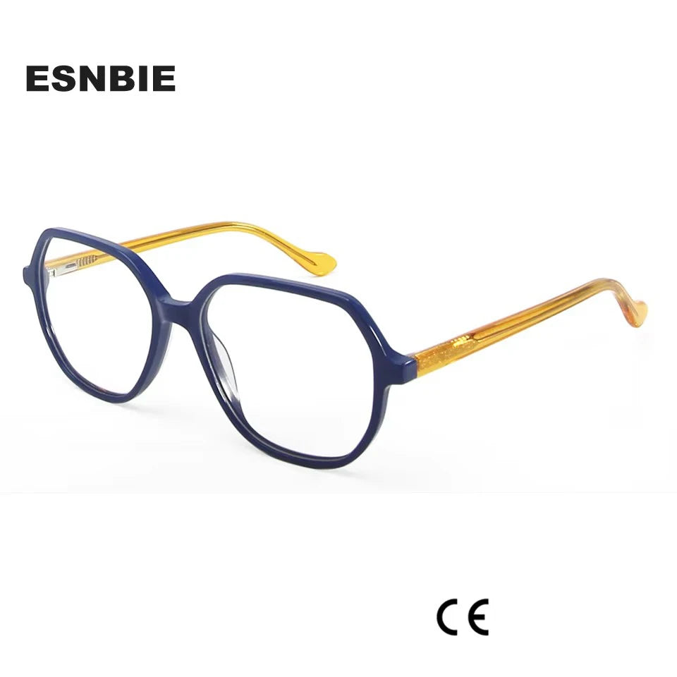 Esnbie Unisex Full Rim Flat Top Square Acetate Eyeglasses 24020 Full Rim Esnbie   