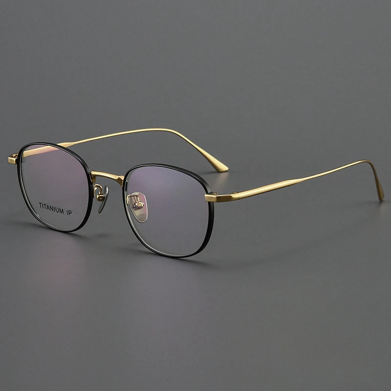 Yimaruili Unisex Full Rim Small Round Square Titanium Eyeglasses Y4921 Full Rim Yimaruili Eyeglasses Black Gold  