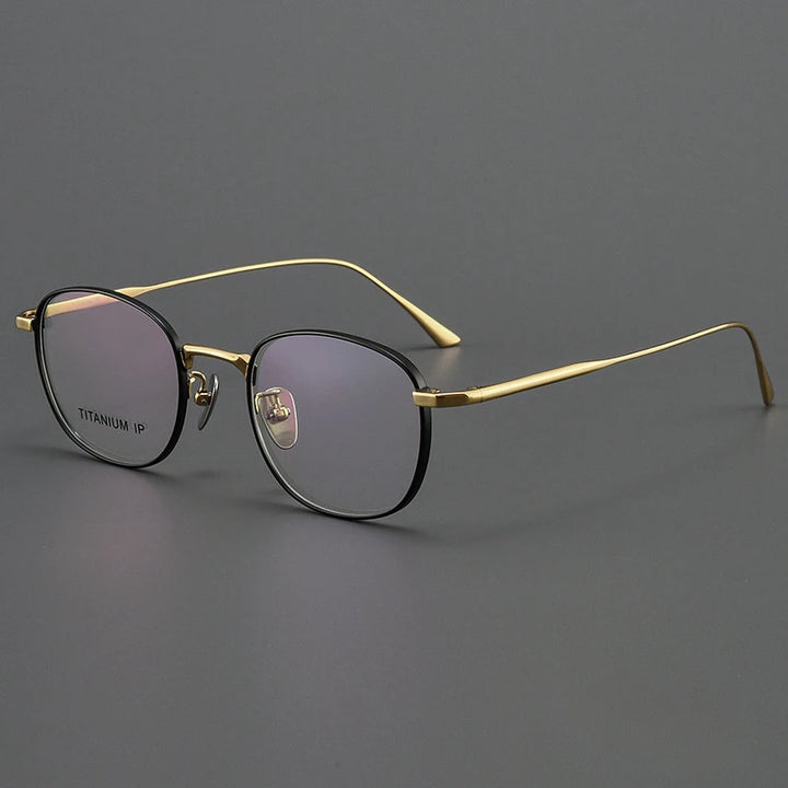 Yimaruili Unisex Full Rim Small Round Square Titanium Eyeglasses Y4921 Full Rim Yimaruili Eyeglasses Black Gold  