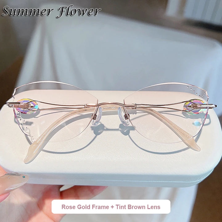 Summer Flower Women's Rimless Butterfly Titanium Eyeglasses 13855