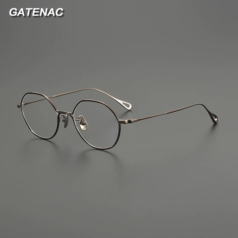 Gatenac Unisex Full Rim Polygon Round Titanium Eyeglasses G9142