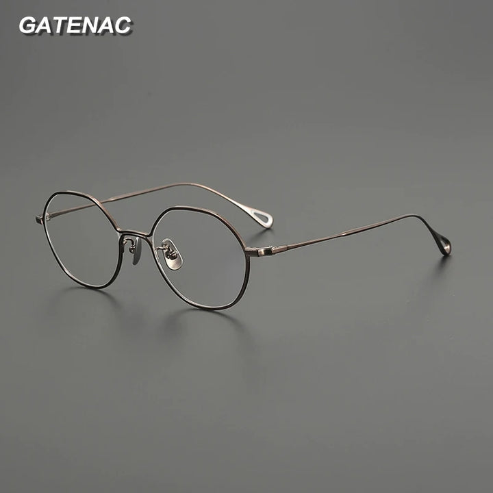 Gatenac Unisex Full Rim Polygon Round Titanium Eyeglasses G9142