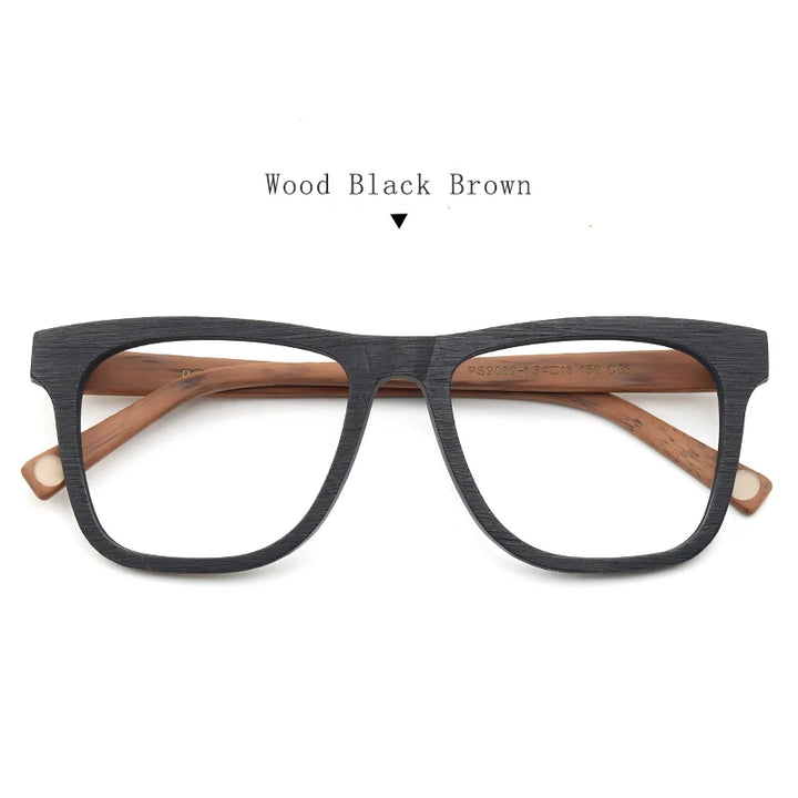 Hdcrafter Men's Full Rim Square Wood Eyeglasses 90891 Full Rim Hdcrafter Eyeglasses Wood-Black-Brown  