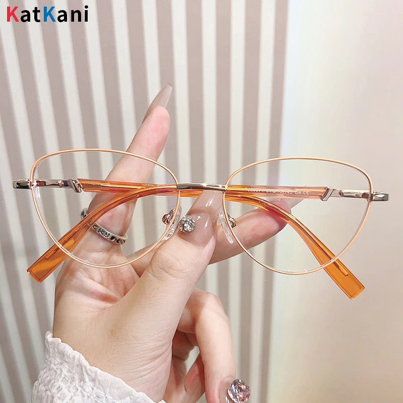 KatKani Women's Full Rim Oval Cat Eye Alloy Eyeglasses 26074 Full Rim KatKani Eyeglasses   