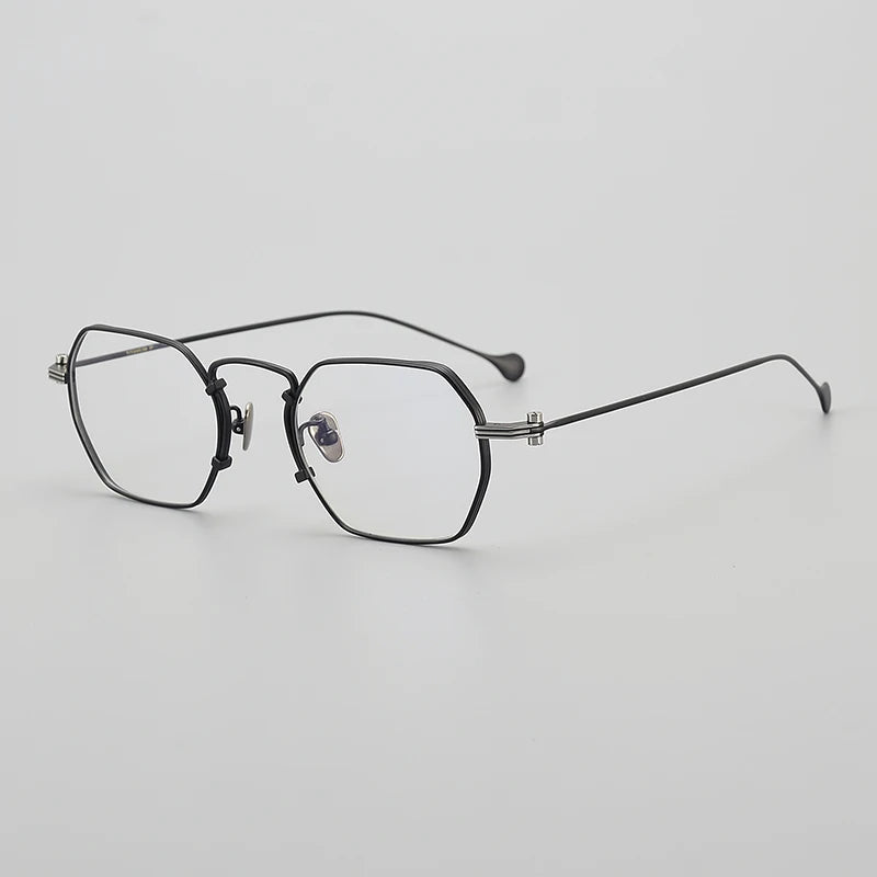 Muzz Unisex Full Rim Flat Top Polygon Titanium Eyeglasses 19069d Full Rim Muzz Black  
