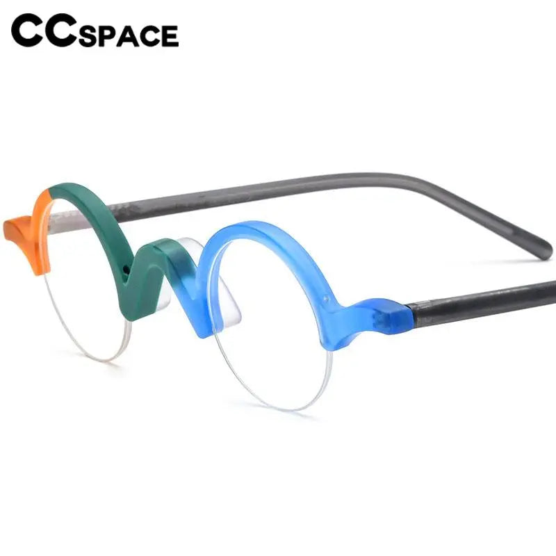 CCspace Unisex Semi Rim Round Acetate Eyeglasses 56883 Semi Rim CCspace   