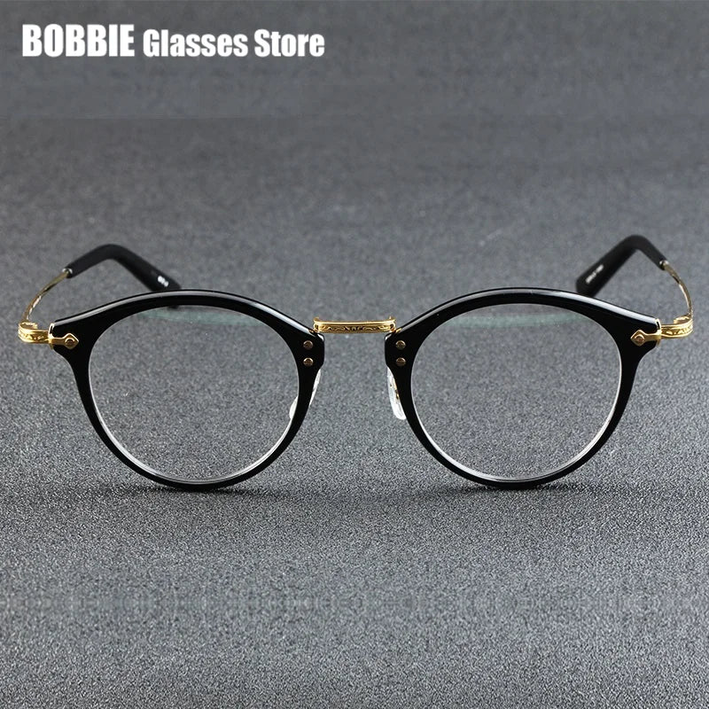 Bobbie Unisex Full Rim Round Acetate Titanium Eyeglasses 967805