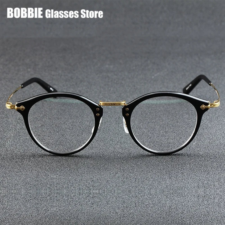 Bobbie Unisex Full Rim Round Acetate Titanium Eyeglasses 967805