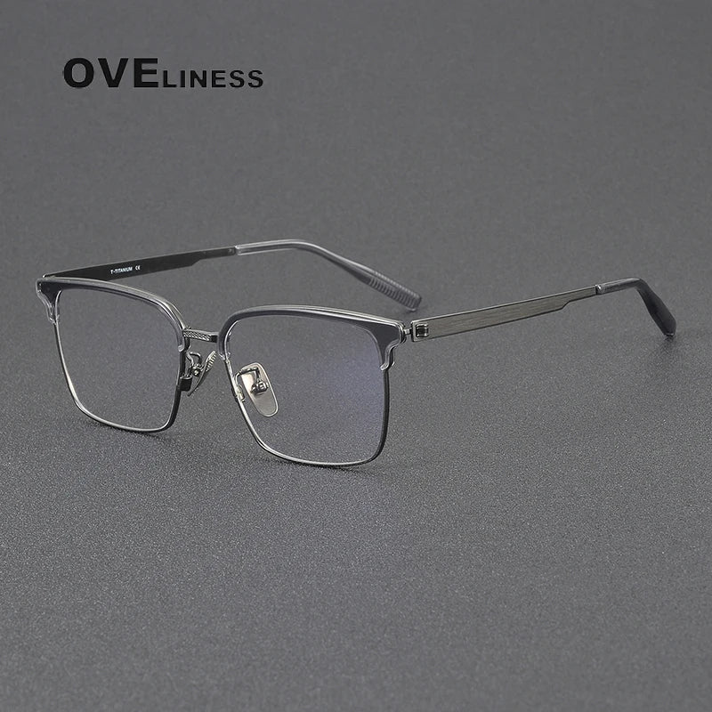 Oveliness Unisex Full Rim Square Titanium Acetate Eyeglasses 80985 Full Rim Oveliness grey gun  