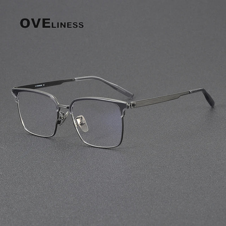 Oveliness Unisex Full Rim Square Titanium Acetate Eyeglasses 80985 Full Rim Oveliness grey gun  