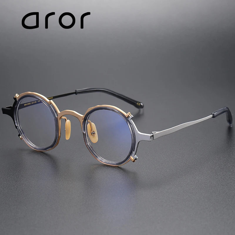 Aror Unisex Full Rim Irregular Round Titanium Eyeglasses 44983 Full Rim Aror