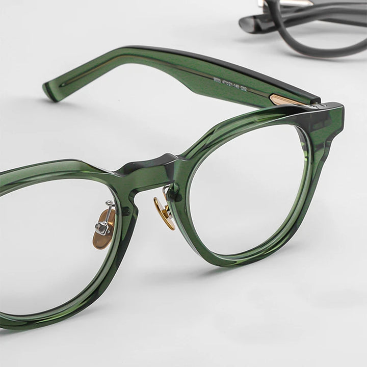 Black Mask Unisex Full Rim Round Acetate Titanium Eyeglasses 635005