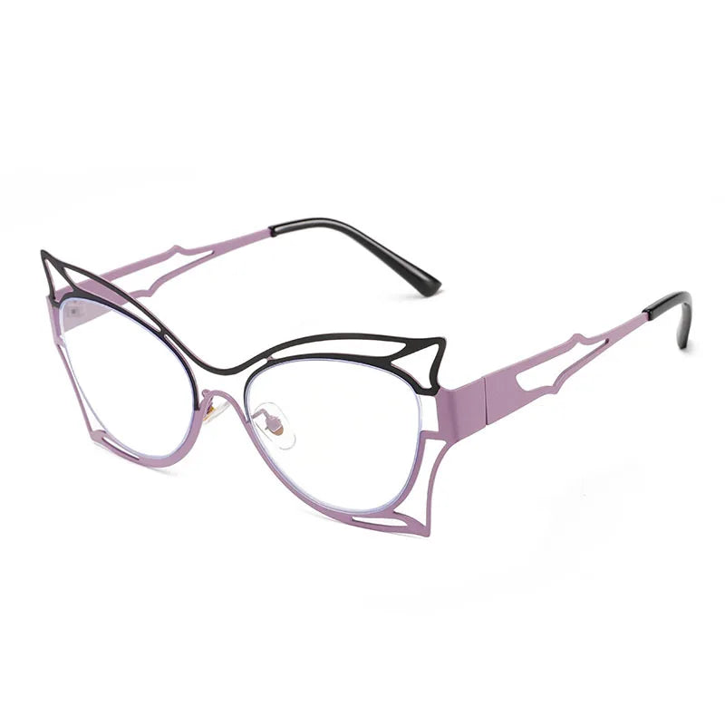 CCspace Women's Full Rim Oval Butterfly  Alloy Eyeglasses 300780 Full Rim CCSpace BlackPurple  