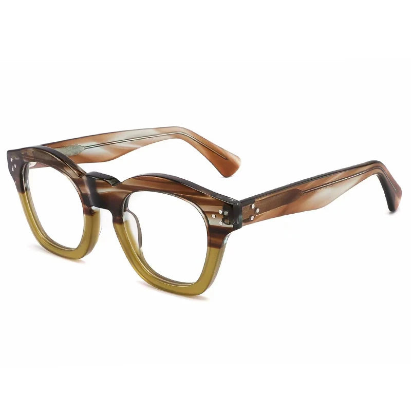 Gatenac Unisex Full Rim Square Thick Acetate Eyeglasses Gxyj1480 Full Rim Gatenac Striped Yellow  