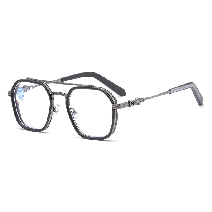 Hdcrafter Mens Full Rim Double Bridge Square Titanium Eyeglasses 82056 Full Rim Hdcrafter Eyeglasses GRAY  