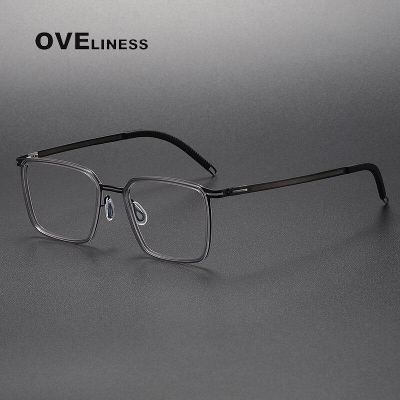 Oveliness Unisex Full Rim Square Acetate Titanium Eyeglasses 8202314 Full Rim Oveliness grey black  