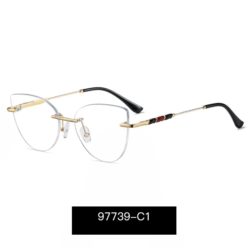 Momoja Women's Rimless Oval Cat Eye Alloy Eyeglasses 97739