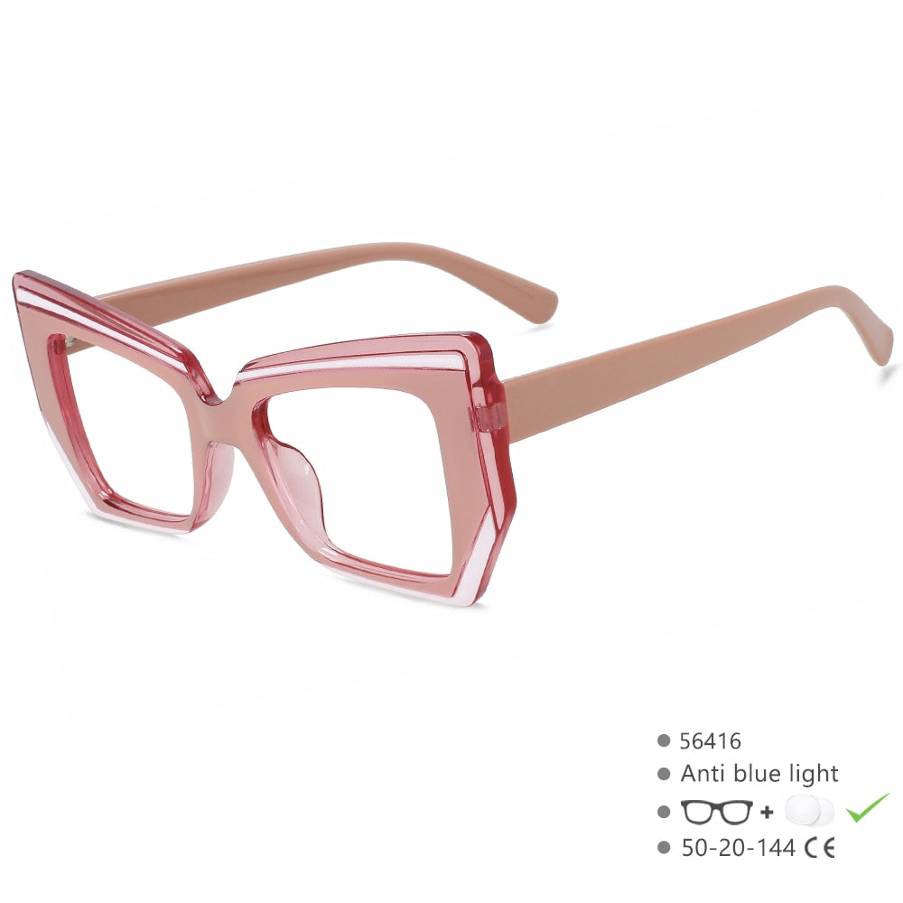 CCSpace Women's Full Rim Square Tr 90 Eyeglasses 56416 Full Rim CCspace Pink  