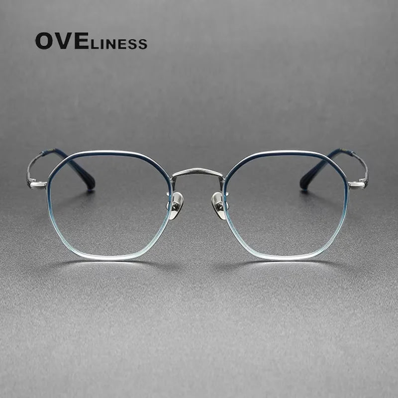 Oveliness Unisex Full Rim Polygon Acetate Titanium Eyeglasses 8502 Full Rim Oveliness   