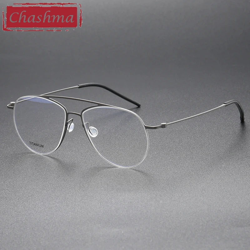 Chashma Ochki Men's Full Rim Oval Double Bridge Titanium Eyeglasses 45507 Full Rim Chashma Ochki Gray  