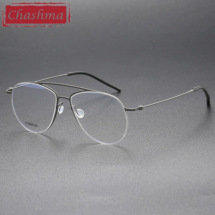 Chashma Ochki Men's Full Rim Oval Double Bridge Titanium Eyeglasses 45507 Full Rim Chashma Ochki Gray  