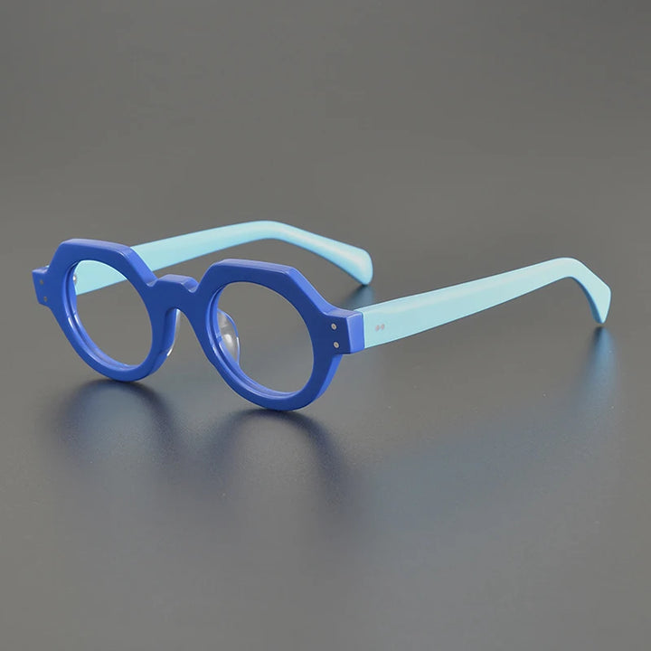 Gatenac Unisex Full Rim Flat Top Round Acetate Eyeglasses Gxyj1163 Full Rim Gatenac Blue  