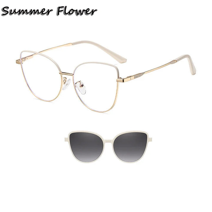 Summer Flower Women's Full Rim Cat Eye Titanium Eyeglasses Clip On Sunglasses 710244