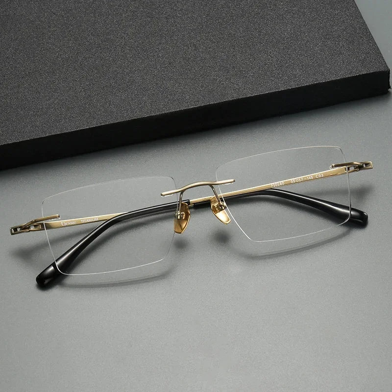 Aror Unisex Rimless Square Polygon Titanium Eyeglasses 10160 Rimless Aror