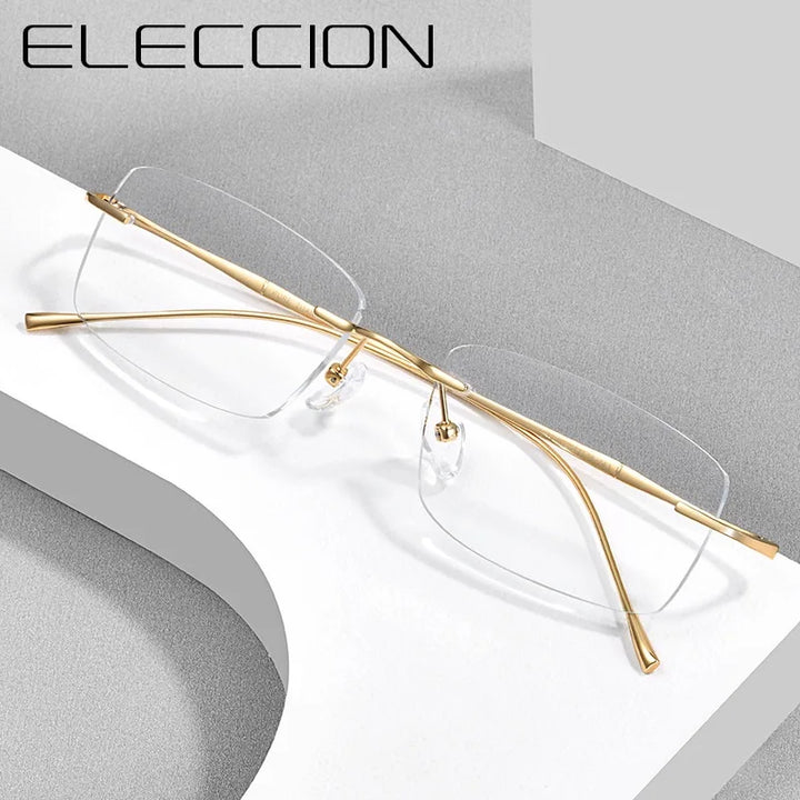 Eleccion Women's Rimless Square Oval Titanium Eyeglasses 4632