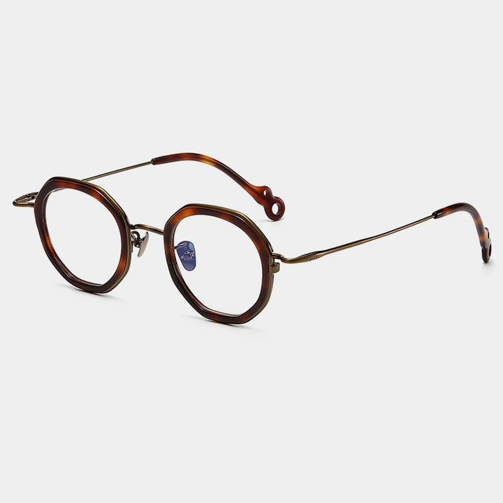 Gatenac Unisex Full Rim Flat Top Round Acetate Titanium Eyeglasses Gxyj1454 Full Rim Gatenac Tortoiseshell Bronze  