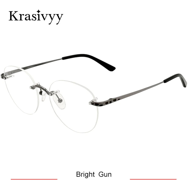 Krasivyy Women's Rimless Round Titanium Eyeglasses 3090 Rimless Krasivyy Bright Gun  