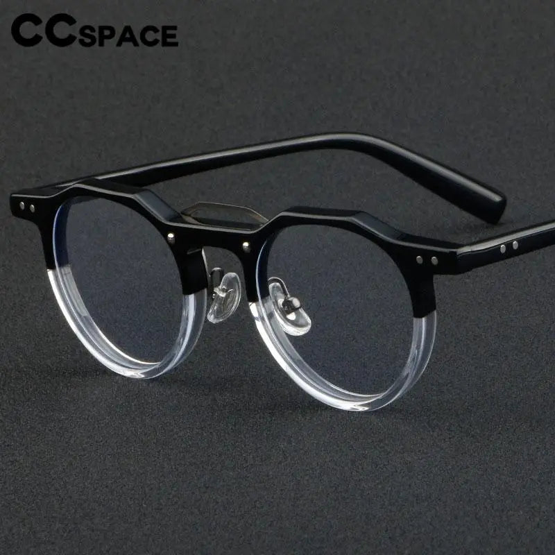 CCspace Unisex Full Rim Flat Top Round Acetate Eyeglasses 56934 Full Rim CCspace   