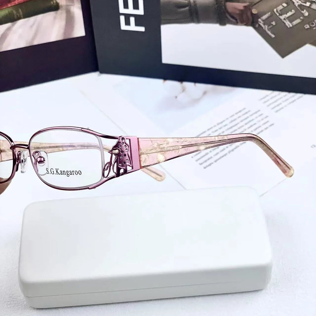 Cubojue Women's Full Rim Oval Alloy Acetate Reading Glasses 45675 Reading Glasses Cubojue +75 Pink