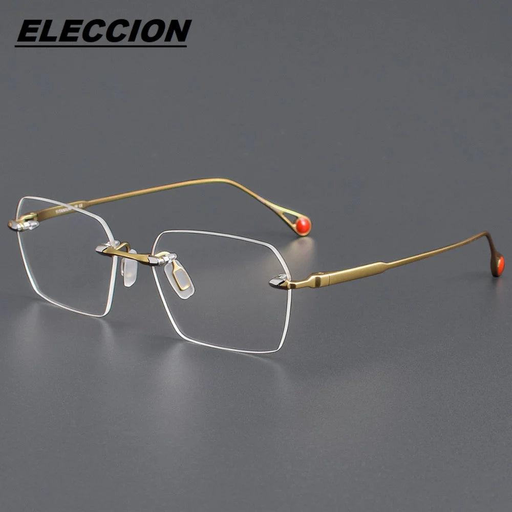 Eleccion Unisex Rimless Polygon Square Titanium Eyeglasses 27038