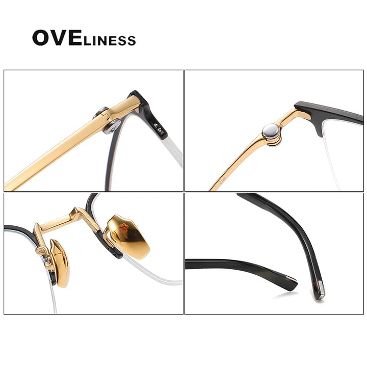 Oveliness Men's Semi Rim Square Titanium Eyeglasses O2335 Semi Rim Oveliness   