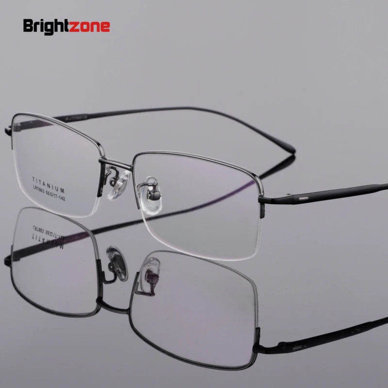 Brightzone Unisex Semi Rim Square Oval Titanium Eyeglasses 77803 Semi Rim Brightzone Gun gray