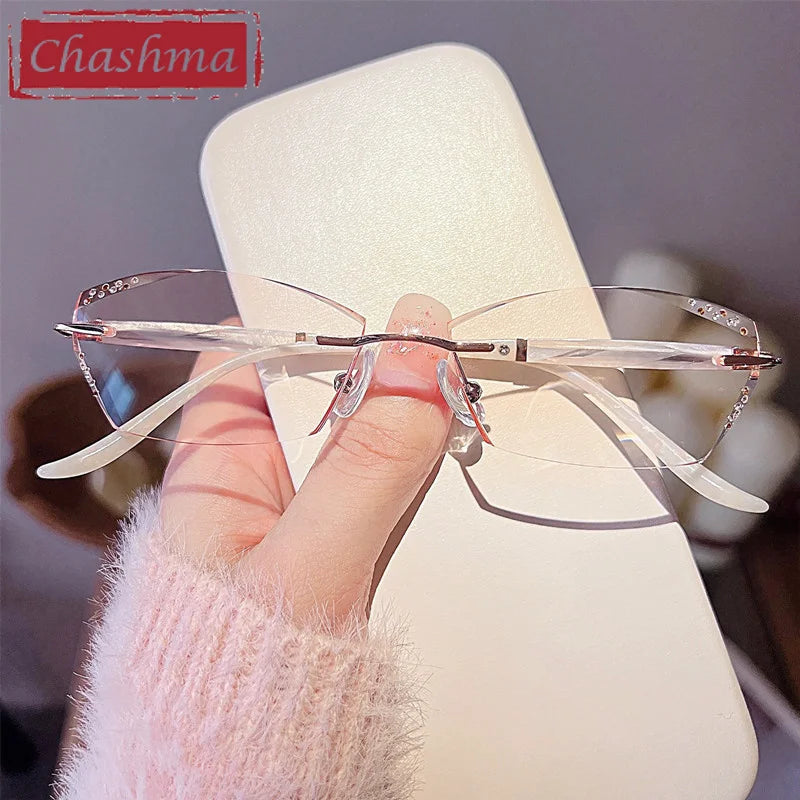 Chashma Ottica Women's Rimless Square Cat Eye Titanium Eyeglasses 520254