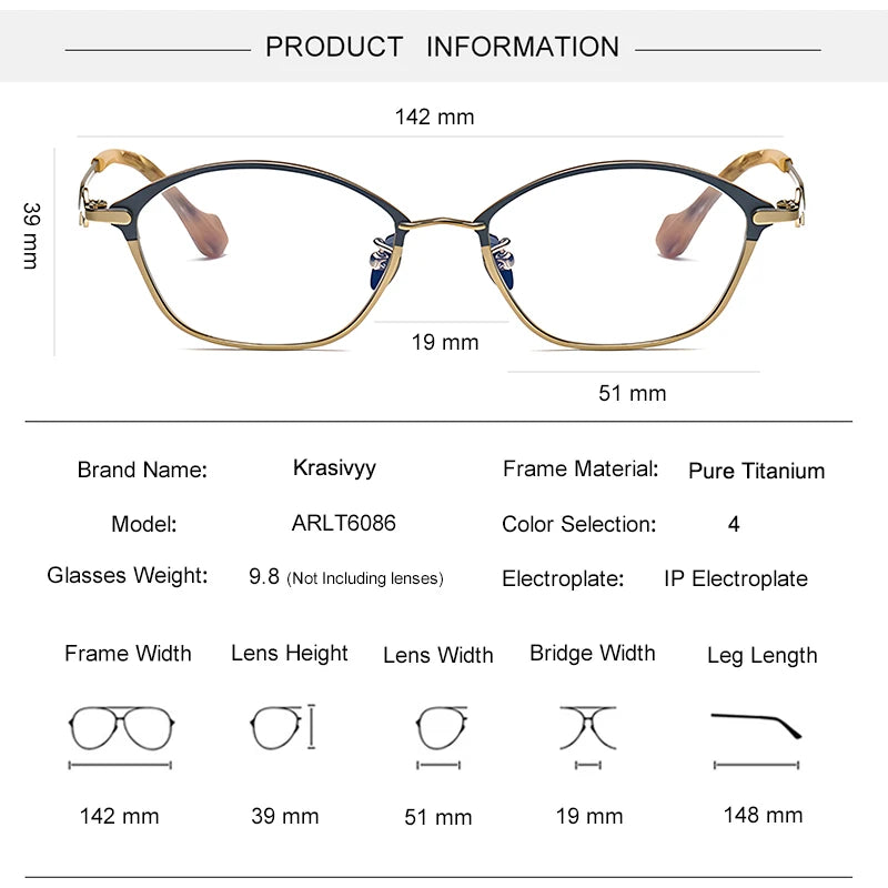 Krasivyy Unisex Full Rim Oval Square Titanium Acetate Eyeglasses 46086 Full Rim Krasivyy