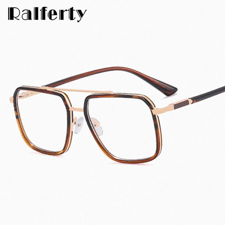 Ralferty Women's Full Rim Square Double Bridge Alloy Acetate Eyeglasses R821 Full Rim Ralferty   