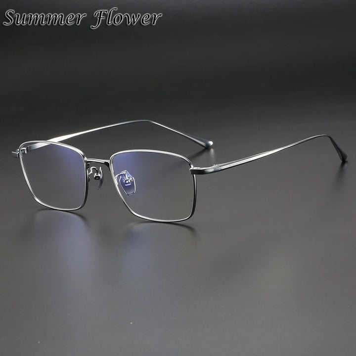 Summer Flower Men's Full Rim Polygon Square Titanium Eyeglasses 814040 Full Rim Summer Flower Silver