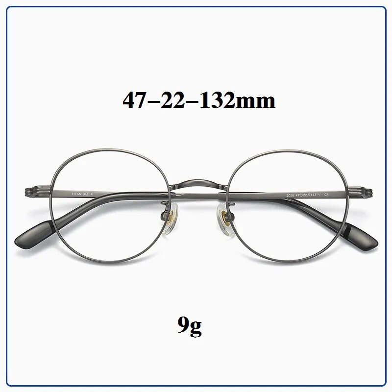 Cubojue Unisex Full Rim Small Round Titanium Eyeglasses 2056 Reading Glasses Cubojue Gray no function lens 0 