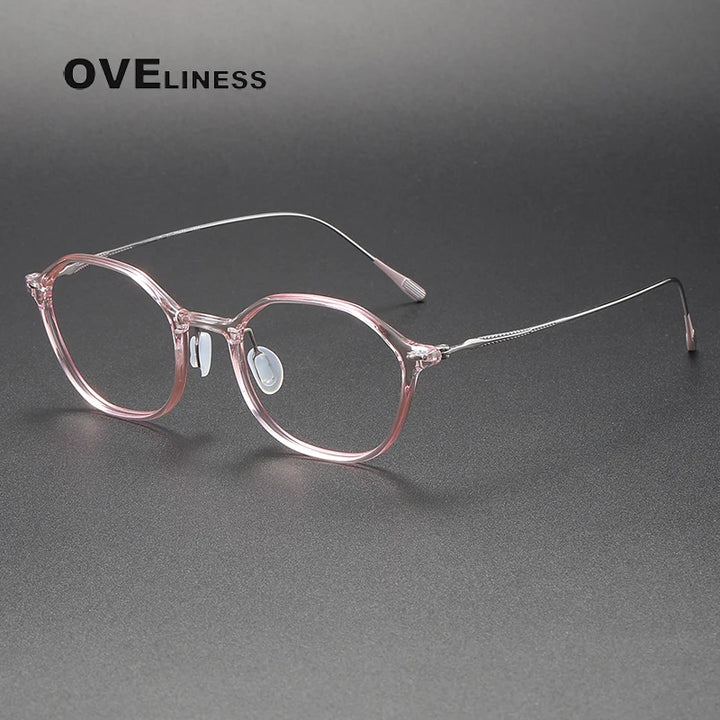 Oveliness Unisex Full Rim Oval Acetate Titanium Eyeglasses 8651 Full Rim Oveliness pink silver  