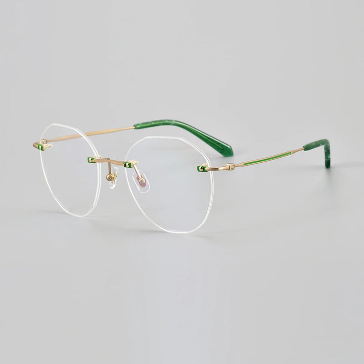 Hewei Unisex Rimless Flat Top Round Titanium Eyeglasses 20074 Rimless Hewei C4  