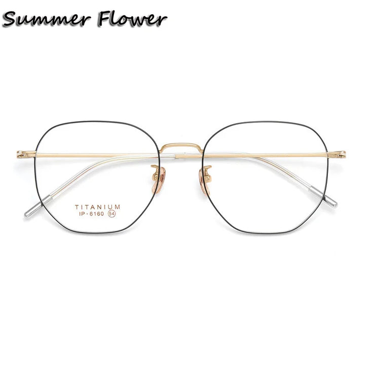 Summer Flower Full Rim Unisex Oval Square Titanium Eyeglasses 86160 Full Rim Summer Flower Black Gold