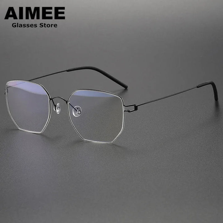 Aimee Unisex Full Rim Polygon Screwless Titanium Eyeglasses 51925 Full Rim Aimee Black  