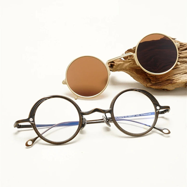 Black Mask Unisex Full Rim Round Titanium Eyeglasses Clip On Sunglasses 15975