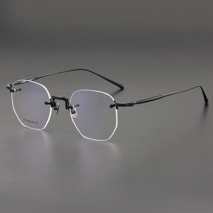 Aimee Men's Rimless Polygon Oval Titanium Eyeglasses 22140 Rimless Aimee Black  