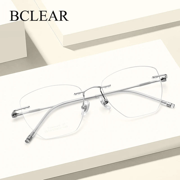 Bclear Women's Rimless Polygon Square Titanium Eyeglasses 46019 Rimless Bclear