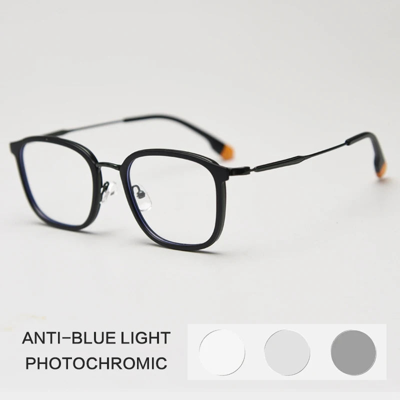 Gatenac Unisex Full Rim Square Tr 90 Titanium Photochromic Reading Glasses G00388