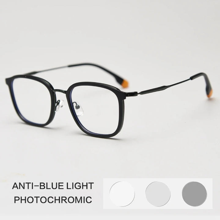 Gatenac Unisex Full Rim Square Tr 90 Titanium Photochromic Reading Glasses G00388